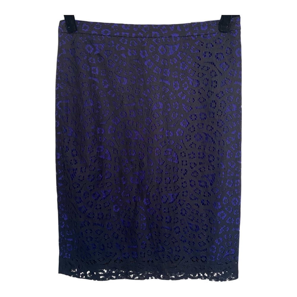 Banana Republic Factory Lace Pencil Skirt Black Purple NWT Size 4 Floral Lined - Picture 2 of 10